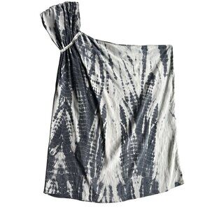 Suno Womens 100% Silk One Shoulder Blouse Sz M Gray Tie-Dye Party Y2K Rave Club
